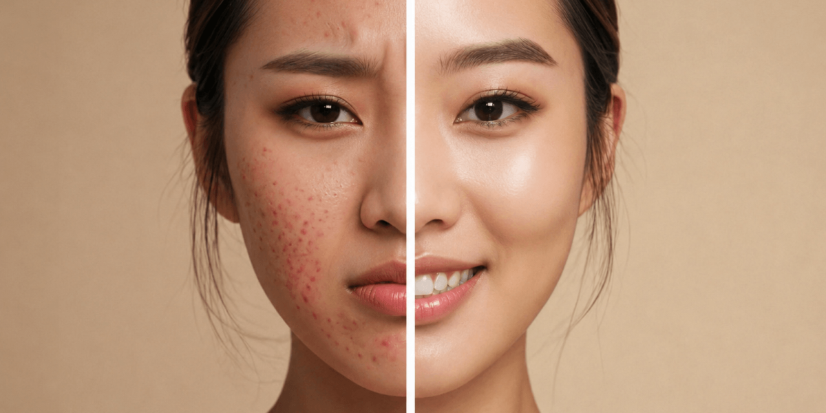 Acne breakout before and after photo